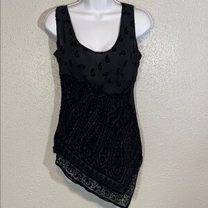 E by Eci Women’s Black Sheer Paisley Beaded Tank Top – Size 6